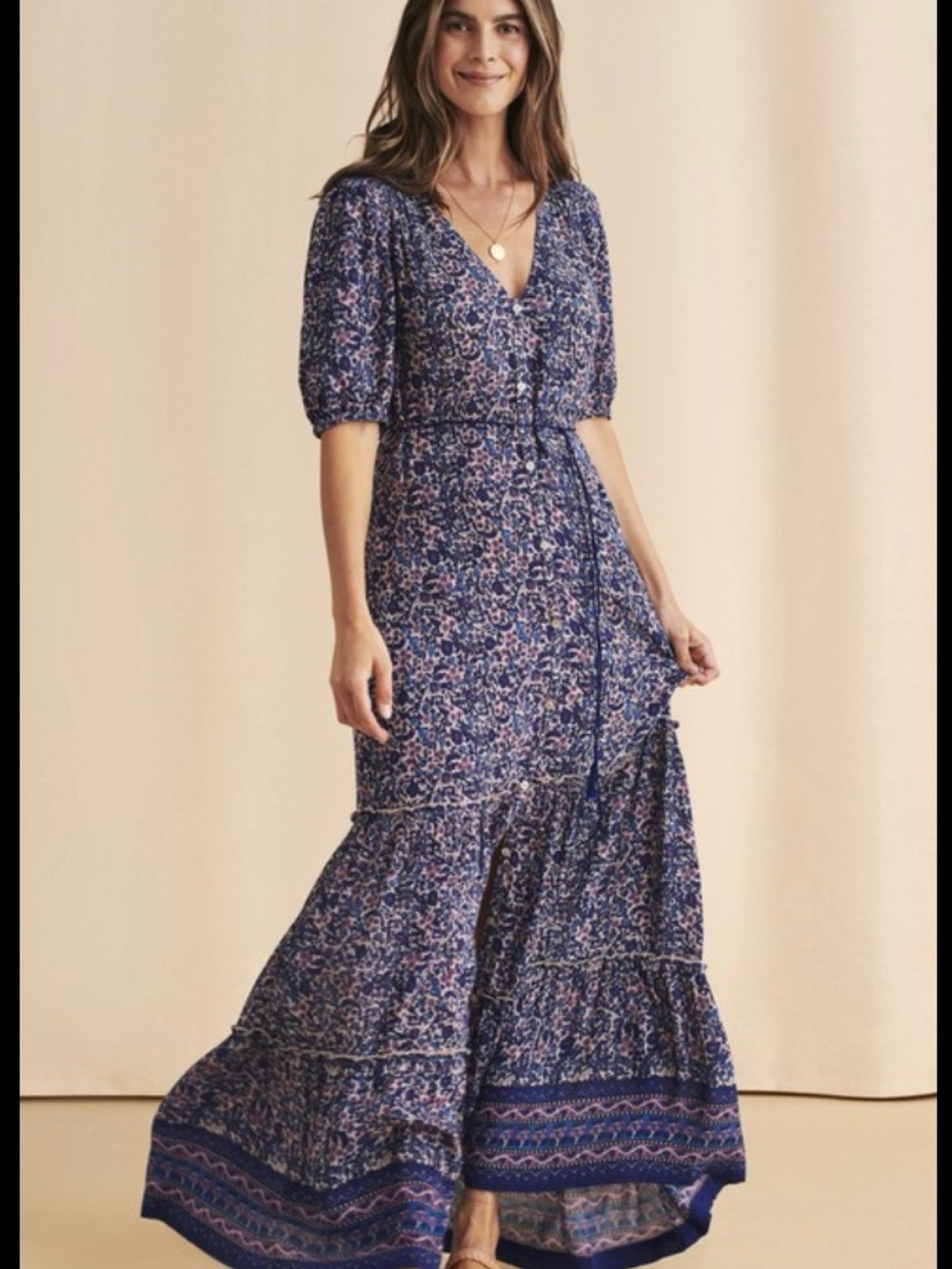 Faherty Orinda Blue Monserrat Floral Print Maxi Dres